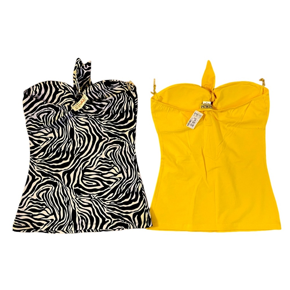 Med Tube Top w Tie Front Zebra Animal‎ Print Yellow Strapless Shirt MKM Designs - Picture 6 of 6